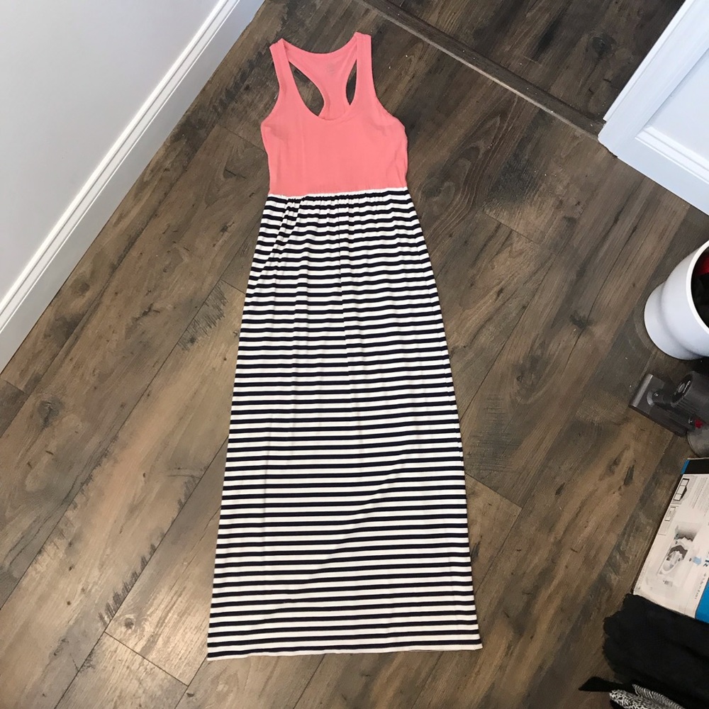 LOFT Maxi Dress Pink w/Navy Stripes XXSP